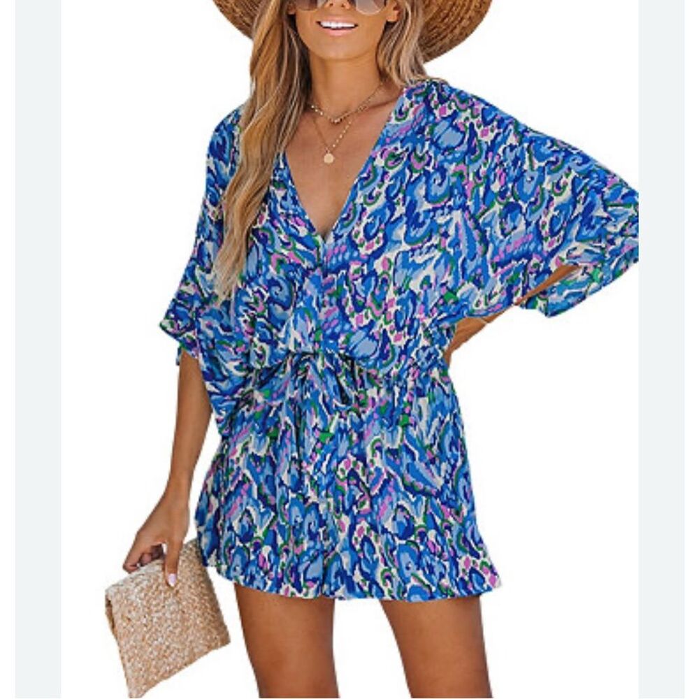 Preppy Floral Beachy Romper, Medium. Swim, beach, island